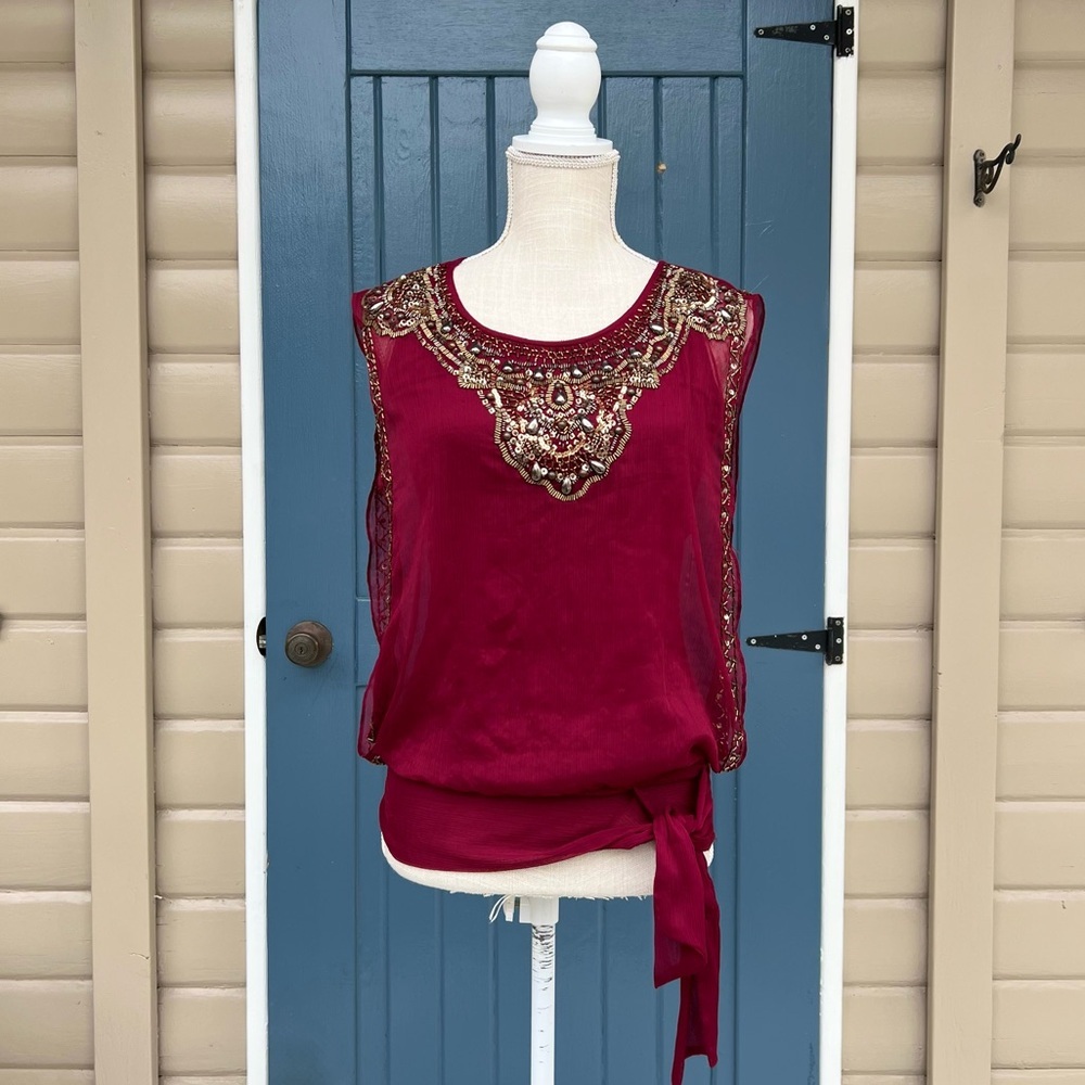 Cache Beaded, Sequin, Layered Blouse With Tank Li… - image 2